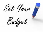 Set Your Budget With Pencil Means Writing Financial Goals Stock Photo