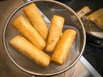 Homemade Deep Frying Spring Rolls Stock Photo