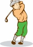 Golfer Swinging Club Cartoon Stock Photo