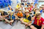 Student 9-10 Years Old, Scout Learn Usage Rope, Scout Camp Bangkok Thailand Stock Photo