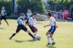 Bangkok, Thailand - Nov 2016: In The Nov 23, 2016. Youth Soccer Match, In Pieamsuwan Elementary School Stock Photo