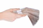 Hand Holding Money,isolated On White Background Stock Photo