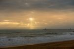 Sun Setting At Quarteira In Portugal Stock Photo