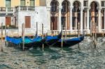 Gondolas Moored In Venice Stock Photo