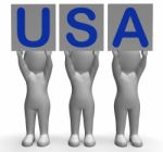 Usa Banners Show American Patriotism And Nationality Stock Photo