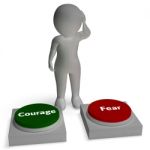 Courage Fear Buttons Shows Courageous Or Fearful Stock Photo