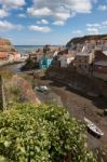 High Angle View Of Staithes North Yorkshire Stock Photo