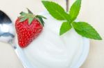 Organic Greek Yogurt And Strawberry Stock Photo