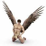 Angel Man Kneeling Down Stock Photo