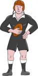 Vintage Rugby Player Holding Ball Standing Cartoon Stock Photo