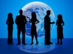 Business People Means Globally Businesswoman And Colleagues Stock Photo