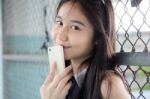 Portrait Of Thai Teen Beautiful Girl Calling Smart Phone Stock Photo