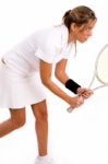 Female Tennis Player With Racket Stock Photo