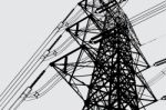 Silhouette Of High Voltage Power Lines Stock Photo