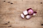 Shallots Still Life Wood Background Stock Photo