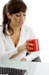 Businesswoman Drinking Coffee Stock Photo