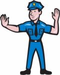 Traffic Policeman Stop Hand Signal Cartoon Stock Photo