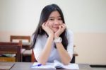 Portrait Of Thai Teen Beautiful Girl Writing Book Stock Photo