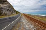 South Island, New Zealand - February 12 : Empty Road And Railway Stock Photo