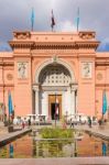 Egyptian Museum In Cairo, Tourists Come Through The Main Entran Stock Photo