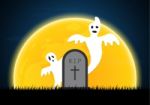 Halloween White Ghost Gravestone Moon Graveyard Stock Photo