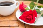 Cup Of Black Coffee In Home Garden Stock Photo