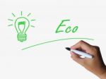 Eco And Lightbulb Refer To Energy Efficiency And Ecology Stock Photo