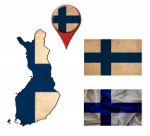 Finland Flag, Map And Map Pointers Stock Photo