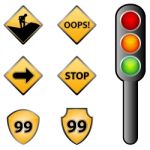 Traffic Signs On White Background Stock Photo