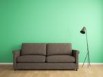 Decoration Fabric Sofa And Green Wall Stock Photo