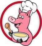 Pig Chef Cook Holding Bowl Cartoon Stock Photo