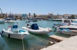 Assortment Of Boats In The Harbour At Latchi Stock Photo