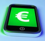 Euro Sign On Phone Shows European Currency Stock Photo