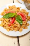 Italian Pasta Farfalle Butterfly Bow-tie And Tomato Sauce Stock Photo