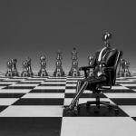 3d Rendering Businessman Sitting On Chair Leader Of Chessman Stock Photo