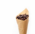 Espresso Coffee Beans On A Paper Cone Stock Photo