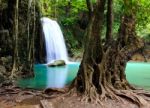 Beautiful Waterfall At Erawan National Park In Kanchanaburi ,tha Stock Photo