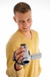 Man Using Camcorder Stock Photo