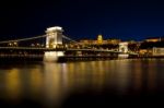 Danube Bridge Budapest At Night Stock Photo