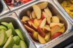 Various Fresh Fruit And Vegetable Salad Bar Healthy Items Stock Photo