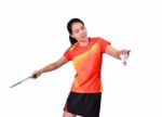 Badminton Player Isolated On White Background Stock Photo