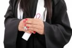 Woman In Graduation, Isolated On White Stock Photo