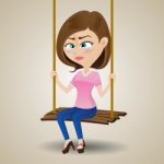 Crying Girl Sitting On Swing Stock Photo