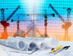 Architecture Plan On Architect Working Table With Building And R Stock Photo