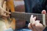 Relaxing Time With Classical Acoustic Guitar Stock Photo