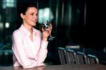 Beautiful Corporate Lady Drinking Water Stock Photo