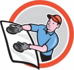 Automotive Glass Installer Front Circle Cartoon Stock Photo