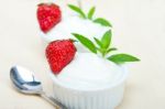 Organic Greek Yogurt And Strawberry Stock Photo