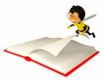 Cartoon bee reading book Stock Photo