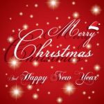 Merry Christmas And Happy New Year Card On White Star And Red Background Stock Photo